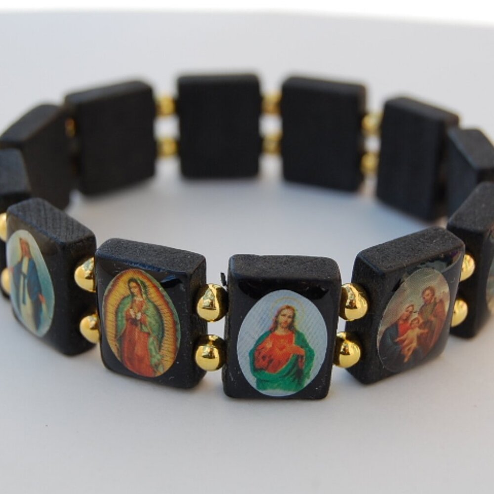 Saints Bracelet,Catholic Christian Bracelet,Wood Bracelet,Wooden